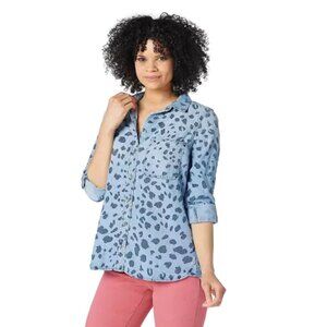 New SIDE STITCH Button Front Animal Print Denim Shirt Size XS